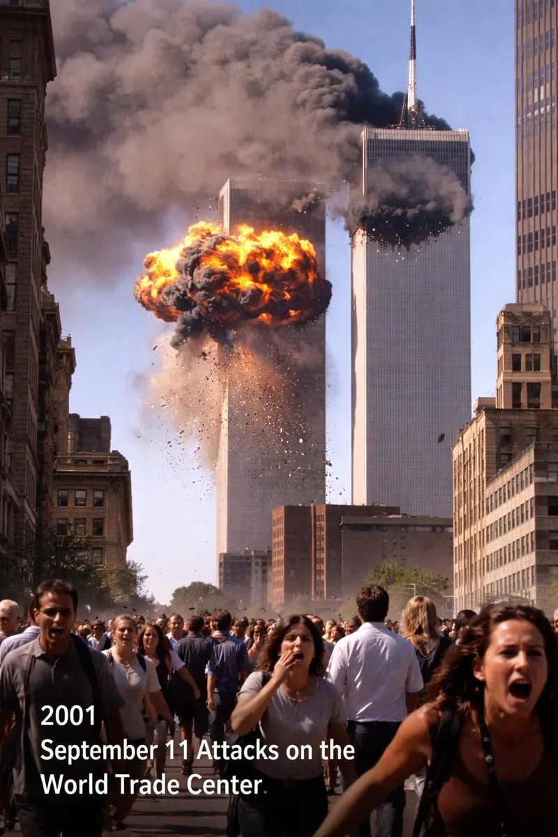 Reference image: Generate an image of the most significant event of 2001
