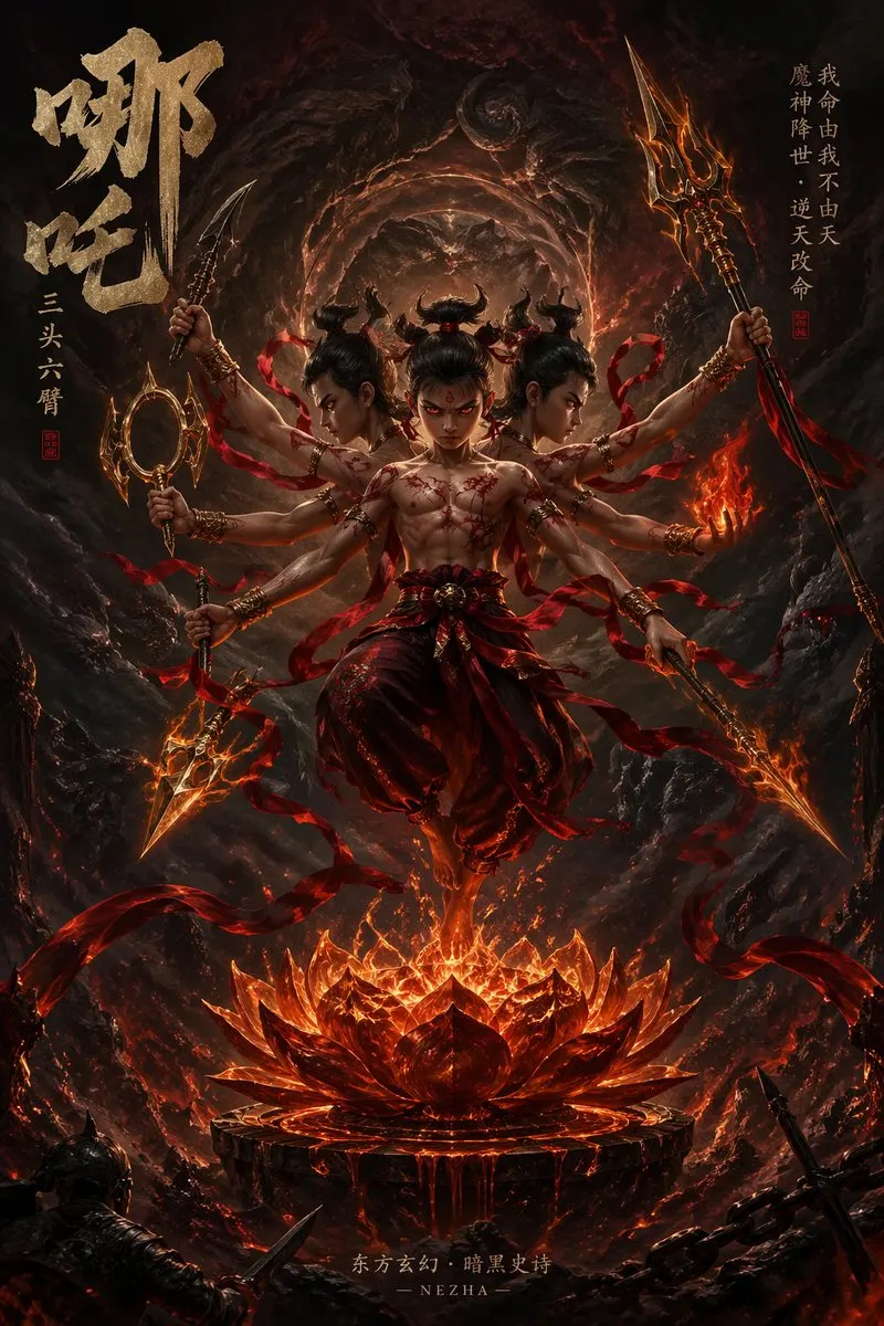 Reference image: Nezha Dark Fantasy Novel Cover