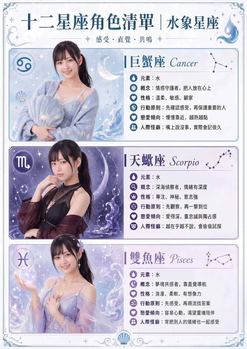 Reference image: Water Signs Zodiac Character Poster