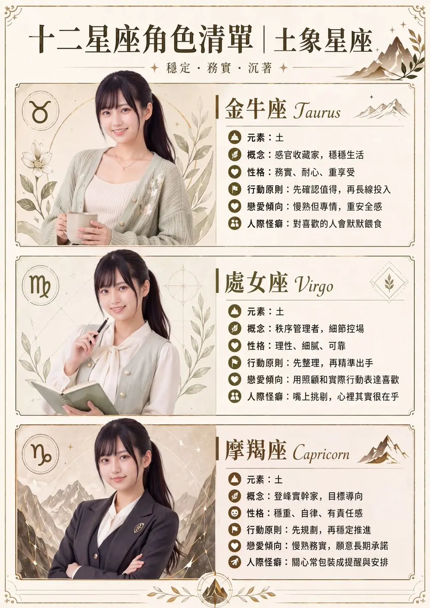 Reference image: Earth Signs Zodiac Character Poster