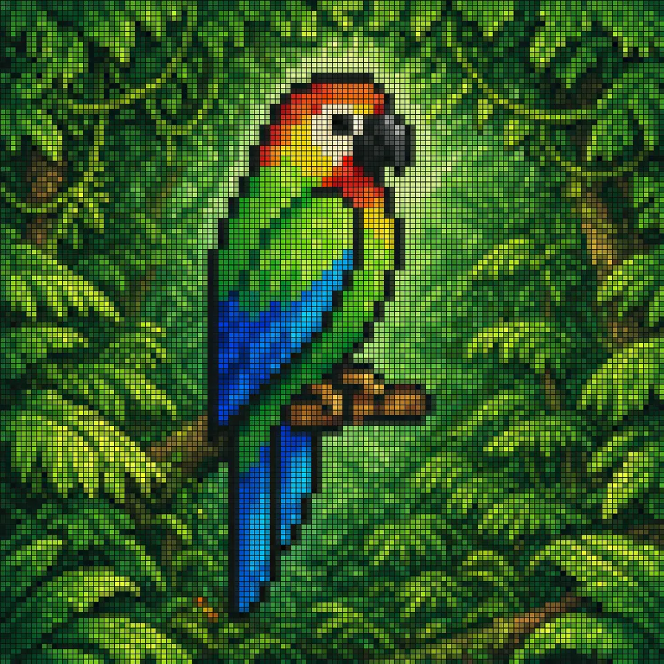 Reference image: Tropical Parrot Pixel Mosaic