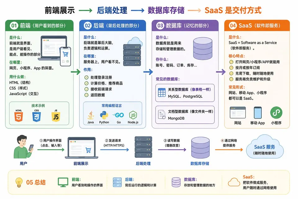 Reference image: 前后端数据库 SaaS 信息图