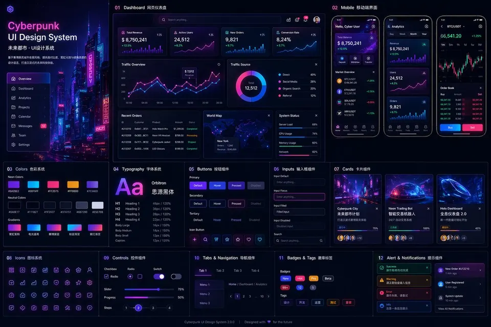Reference image: Cyberpunk Neon UI Design System